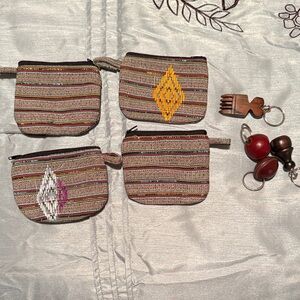 Striped Woven Coin Pouch lot. multi color with Accent Stitching